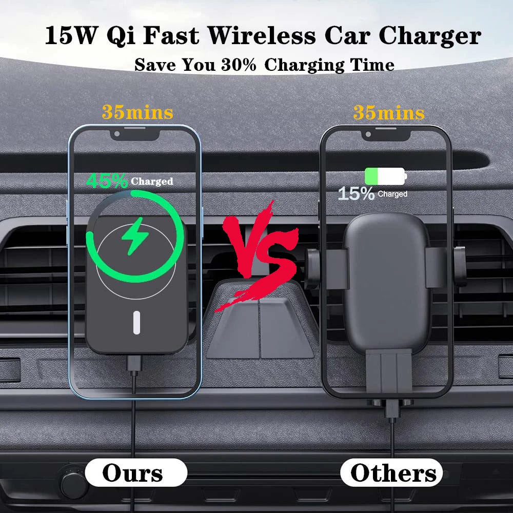Magnetic Car Wireless Charger For iPhone 12 13 14 15 Pro Max Mini Magnetic Car Phone Holder Stand Mount Fast Charging Station