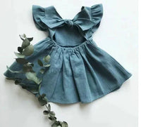 Girls Cotton Linen Princess Dress - Flutter Sleeve A-Line | Ages 4-6Y