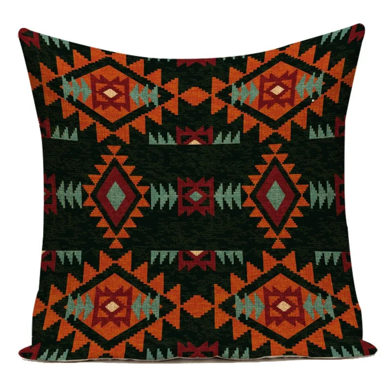 Boho Geometric Printed Throw Pillow Cover | Linen Cotton Cushion Case for Sofa