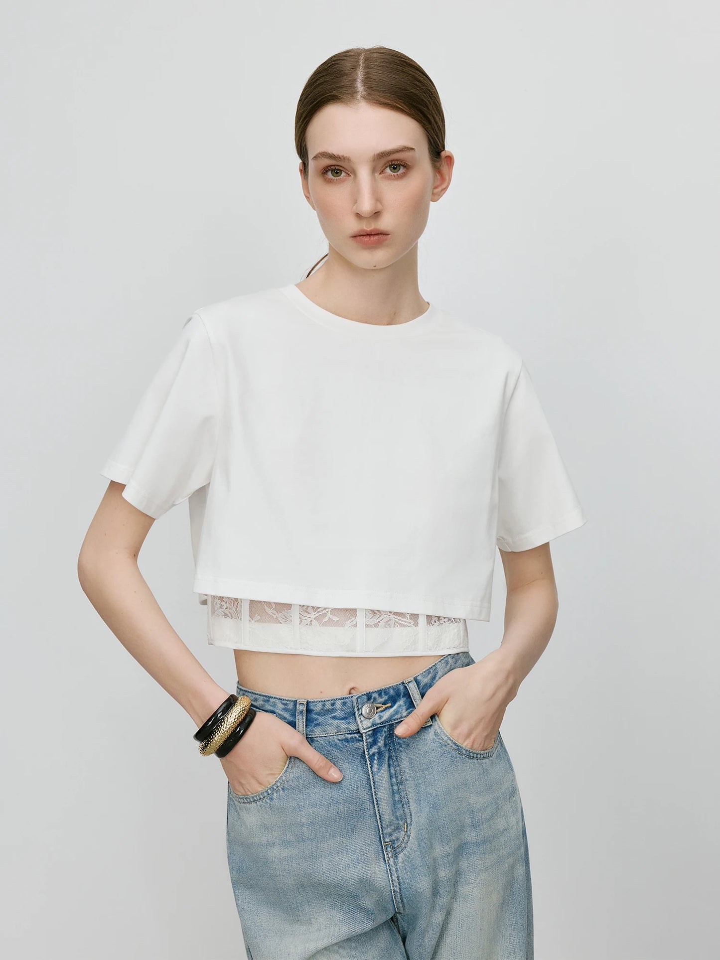 Blusa Crop Top Mujer con Encaje - Camiseta Corta Elegante Verano 2025
