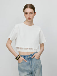 Blusa Crop Top Mujer con Encaje - Camiseta Corta Elegante Verano 2025