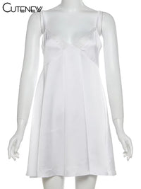 Vestido Mini Mujer con Encaje - Espalda Descubierta Cuello V Línea A para Fiesta