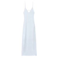 Vestido Satinado Amarillo Mujer - Maxi Vestido Cuello V Sin Mangas para Fiesta y Vacaciones