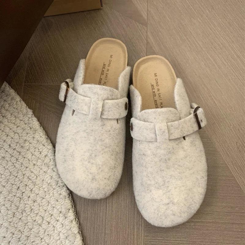 Pantuflas de Fieltro con Base de Corcho para Mujer - Zuecos Cerrados Cálidos con Forro de Felpa