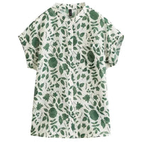 Floral Print Stand Collar Short Sleeve Blouse – Casual Women's Summer Top