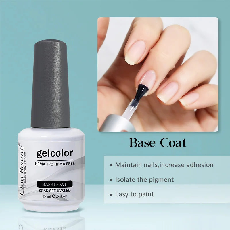 No-Wipe Top Coat & Sticky Base Coat UV Gel Polish — Long-Lasting, MSDS Certified, 15ml