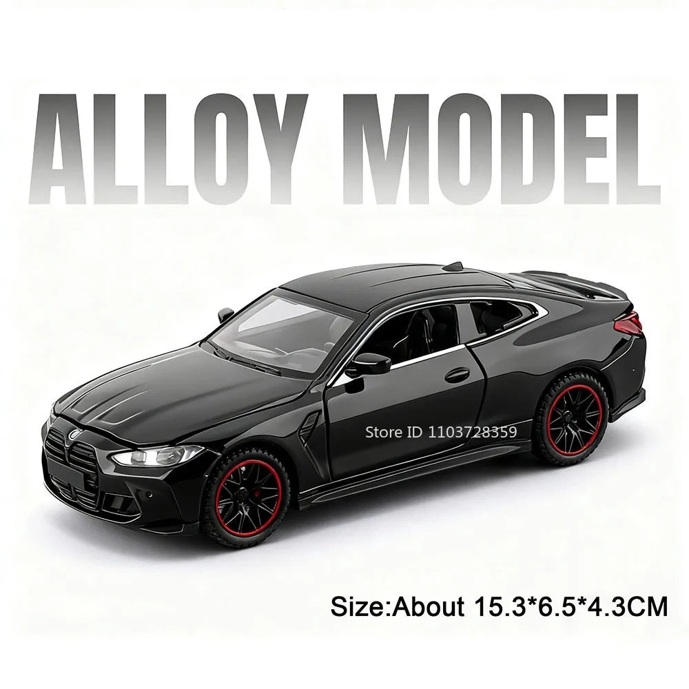 Modelo Auto BMW M8/M4 1:32 Aleación Diecast - Puertas Abren, Luz, Sonido y Pull Back Regalo Niños