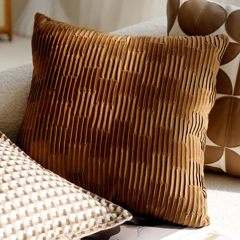 French Light Luxury Forest Jacquard Cushion Cover | Brown Patchwork Pillow Case