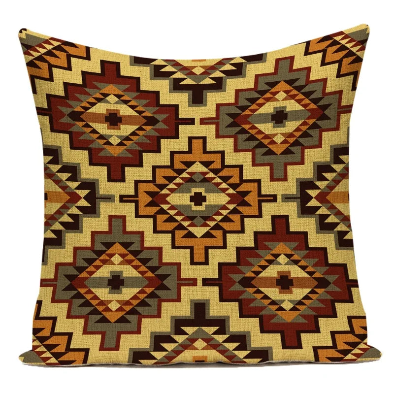 Boho Geometric Printed Throw Pillow Cover | Linen Cotton Cushion Case for Sofa