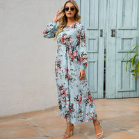 Vestido Maxi Mujer Bohemio - Manga Larga Cintura Alta Estampado Floral Chiffon Playa
