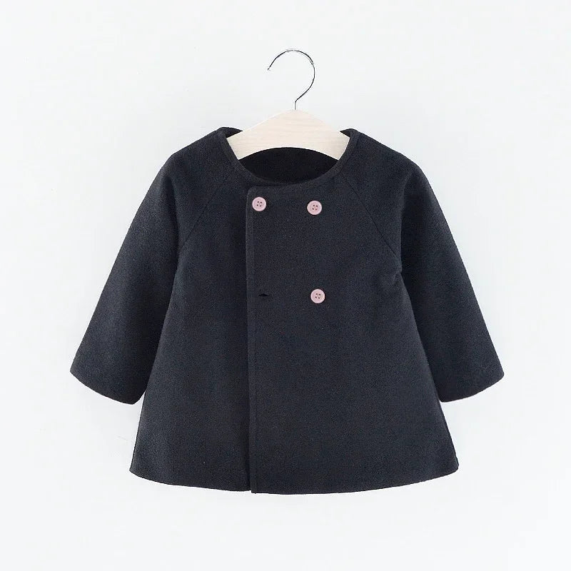 Autumn Winter New Fashion Solid Color Baby Girls' Coat 0-3Y, Korean Style Long Sleeve Warm Children's Outerwear