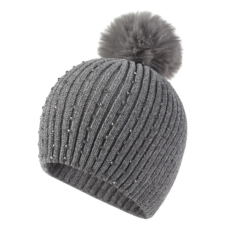 Gorro Invierno Mujer con Pompones y Perlas - Beanie Lana Tejido Cálido y Elegante