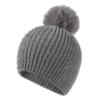 Gorro Invierno Mujer con Pompones y Perlas - Beanie Lana Tejido Cálido y Elegante