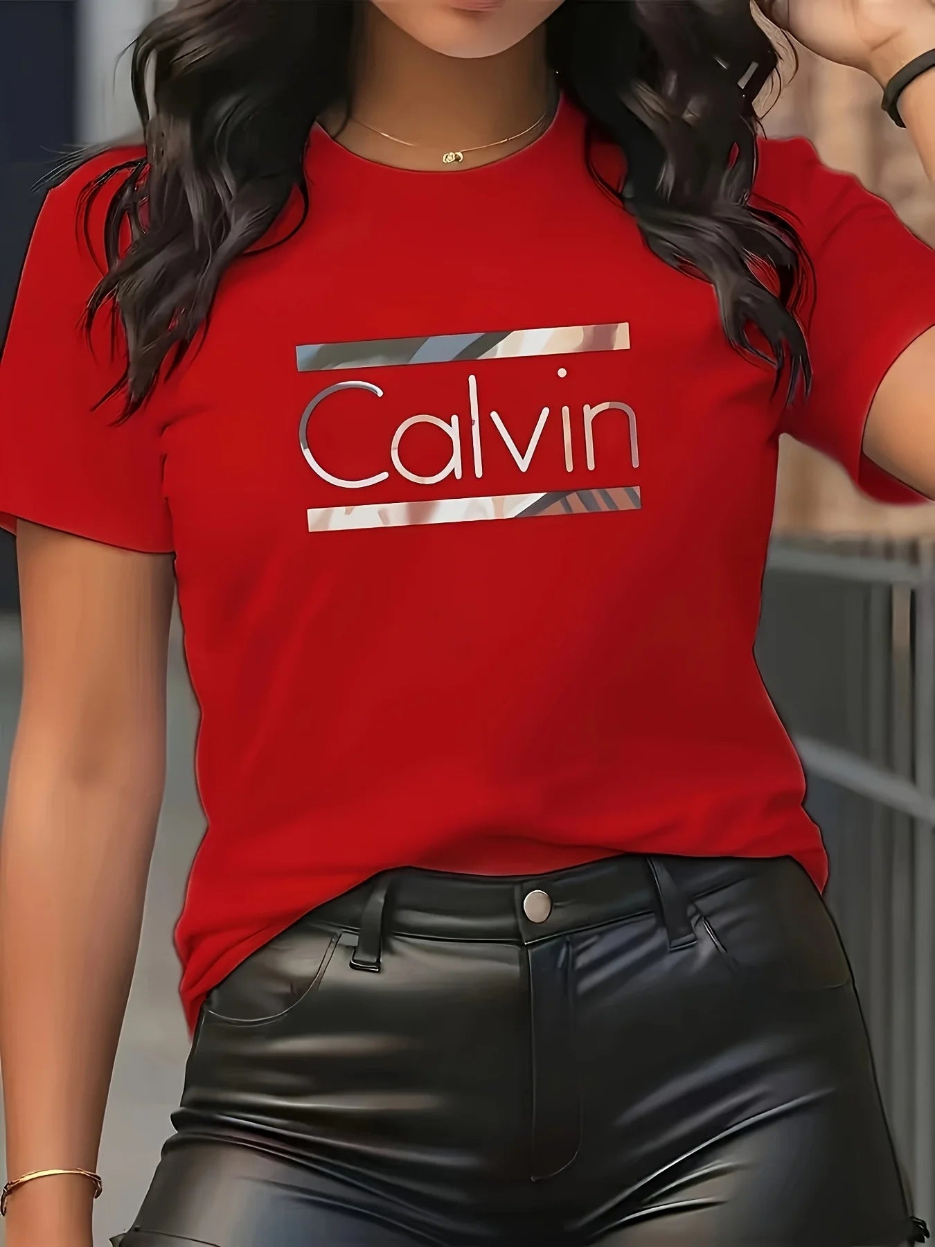 Women's Calvin Letter Print T-Shirt | Casual Crew Neck