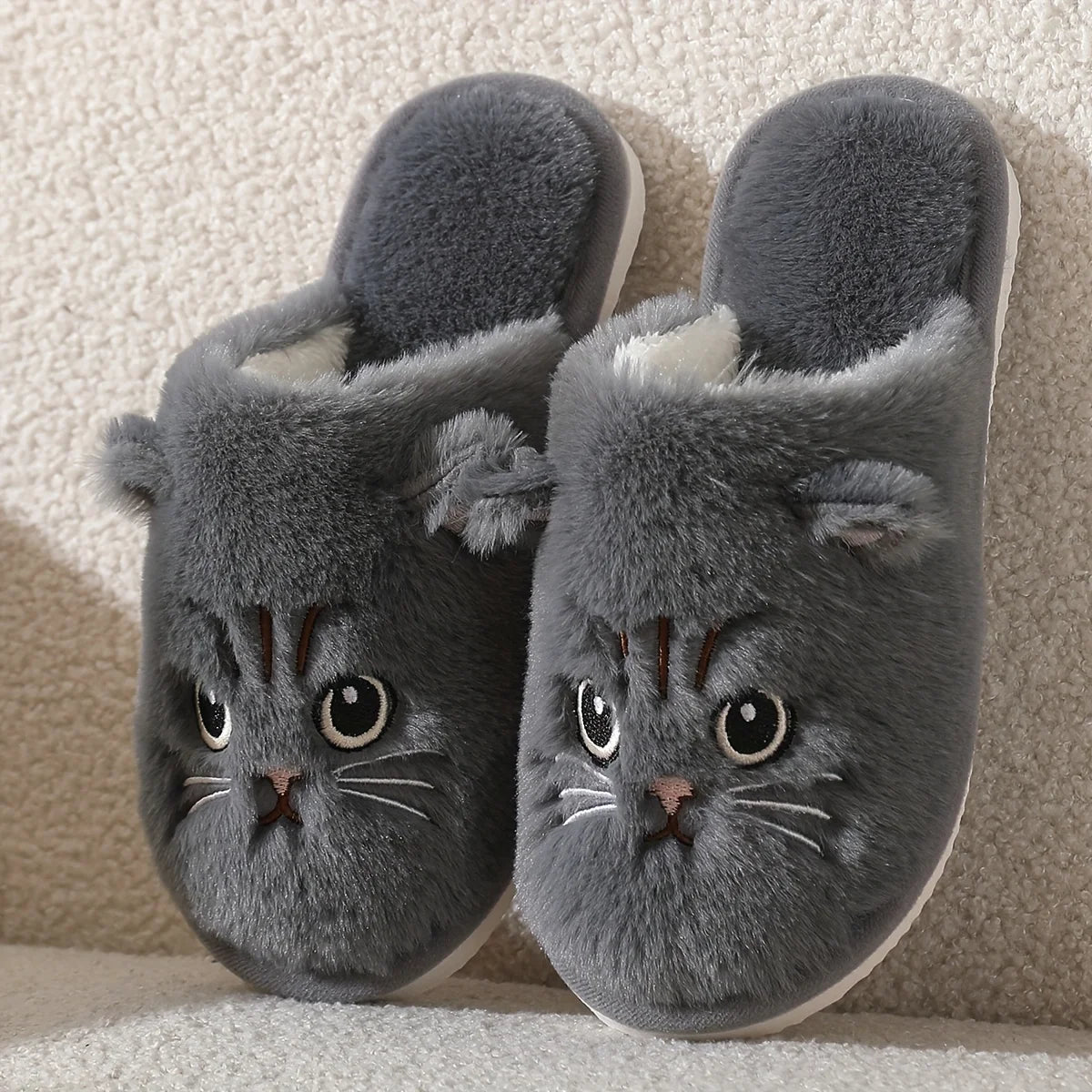 Pantuflas Felpa Gato Mujer - Antideslizantes Cálidas para Casa Invierno