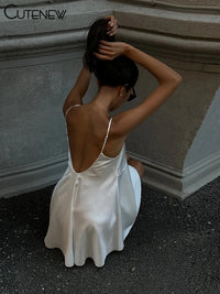 Vestido Mini Mujer con Encaje - Espalda Descubierta Cuello V Línea A para Fiesta