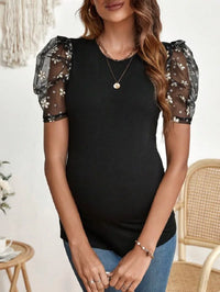 Blusa Elegante con Pétalos de Tul - Manga Corta Cuello Redondo Color Sólido Primavera 2024