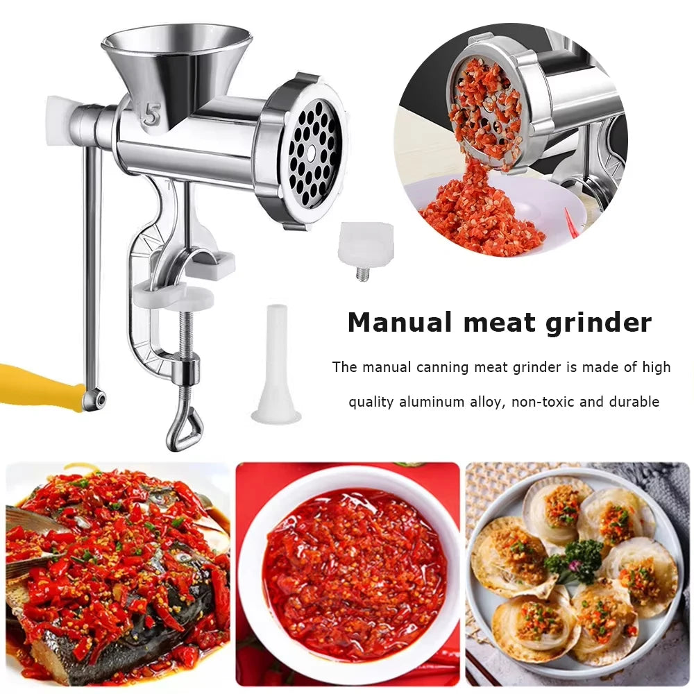 Manual Meat Grinder Silver Aluminum Alloy Powerful Meat Grinder Home Sausage Kitchen Appliances Chop Pepper Supplies Meat Mincer