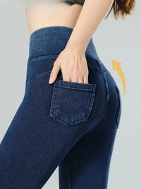 Jeggings Mujer Cintura Alta - Leggings Efecto Jeans con Bolsillos