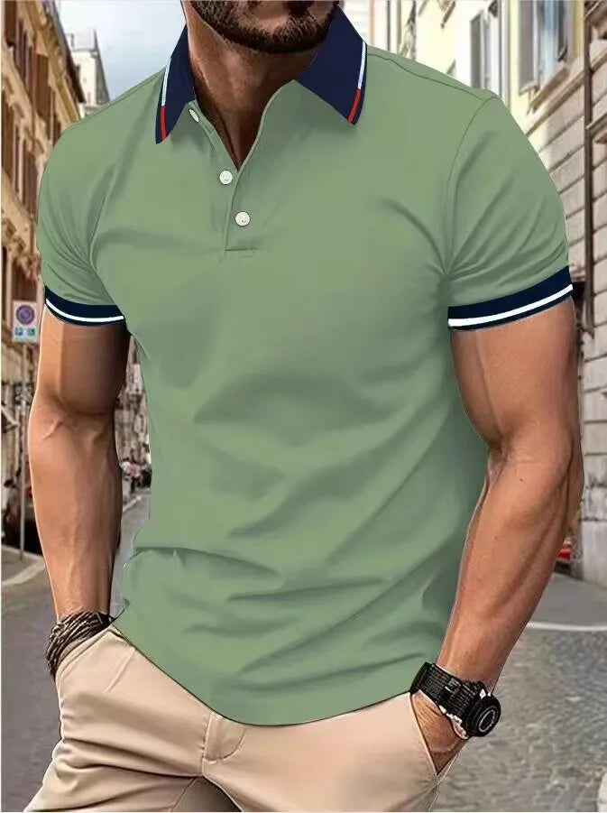 Contrast Color Striped Polo Shirt | Men’s Casual Short Sleeve Summer Top