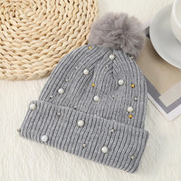 Gorro Invierno Mujer con Pompones y Perlas - Beanie Lana Tejido Cálido y Elegante