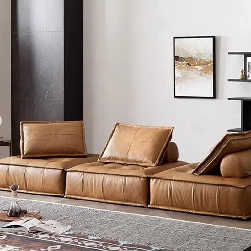 Nordic Luxury Modular Sectional Sofa - Designer Square Lazy Puffs