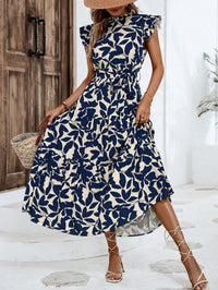 Floral Flying Sleeve Lace-Up Fairy Dress | A-Line Midi Women's Summer Dress