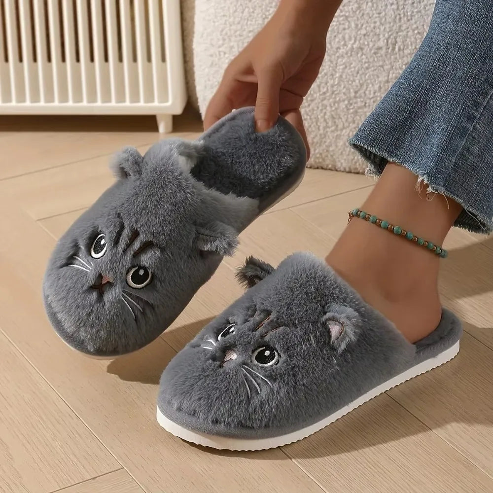 Pantuflas Felpa Gato Mujer - Antideslizantes Cálidas para Casa Invierno