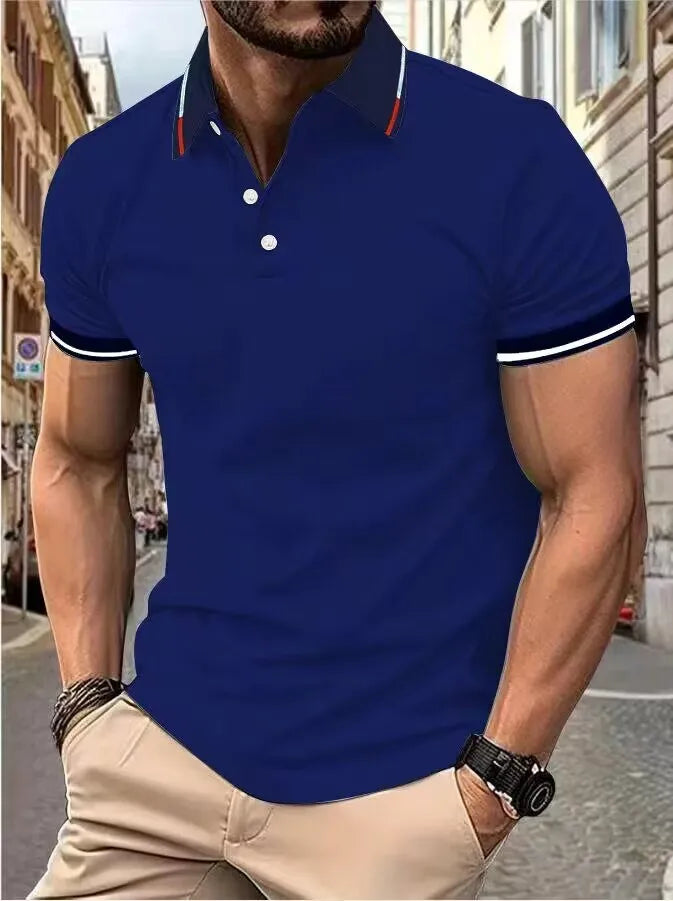 Contrast Color Striped Polo Shirt | Men’s Casual Short Sleeve Summer Top