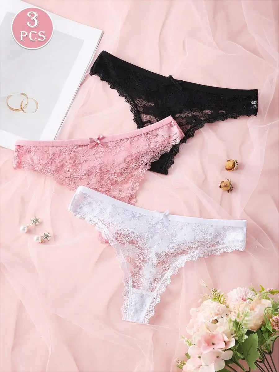 Lace Thong Set – 3 Pack | Low-Rise G-String Panties
