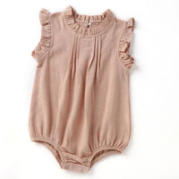 Baby Girls Vintage Linen & Cotton Ruffle Romper | Sleeveless Bodysuit, Ages 0–24M