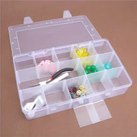 15-Grid Plastic Organizer Box with Dividers — Clear Storage for Jewelry, Crafts, Beads & More