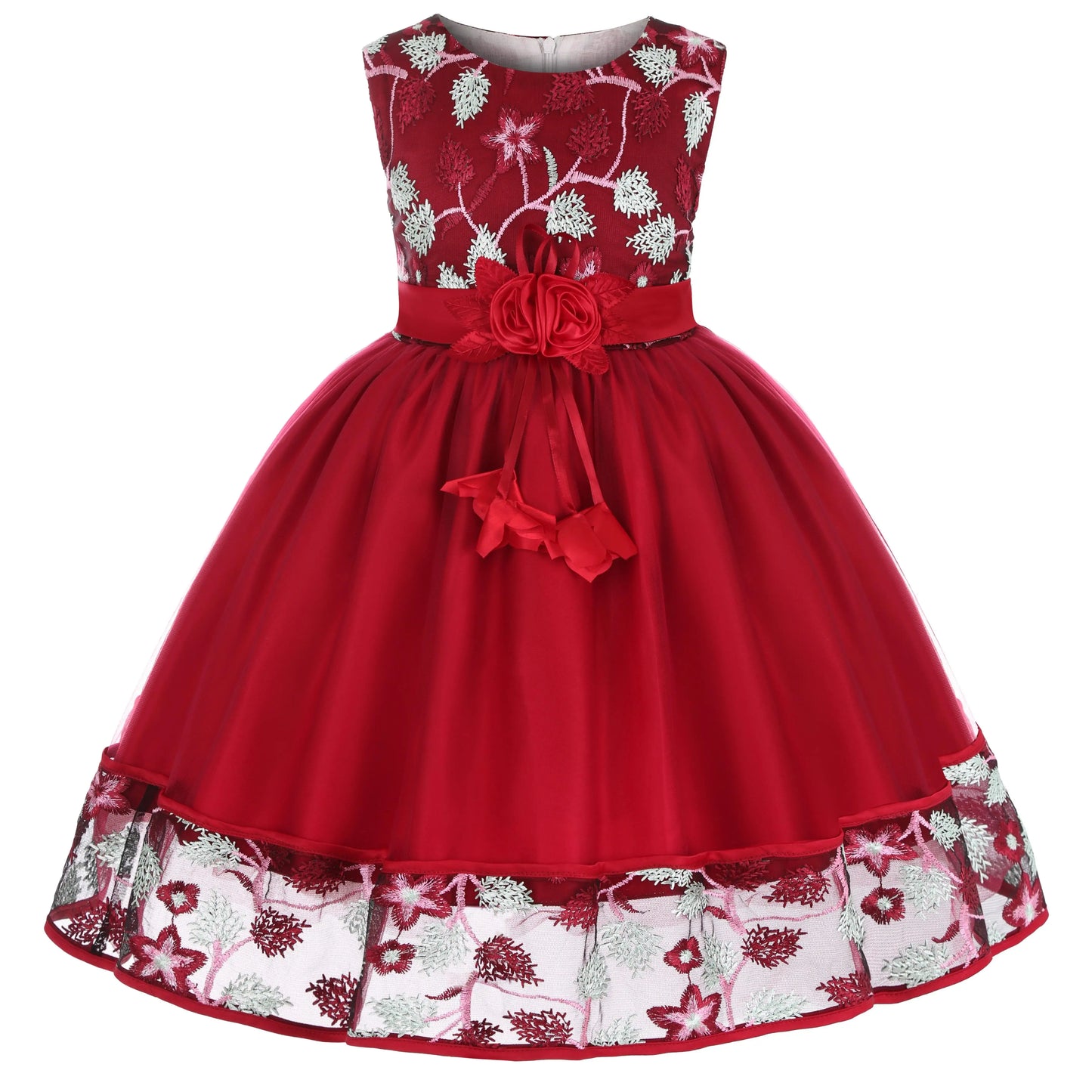 Floral Embroidered Lace Ball Gown – Sleeveless Princess Party Dress for Girls