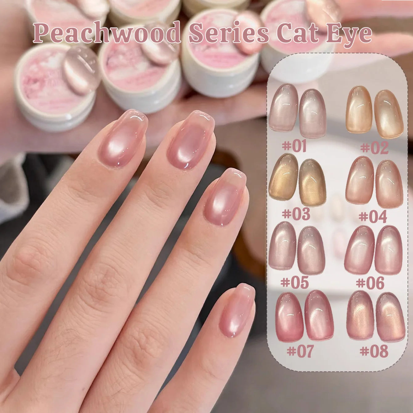 Glitter Cat Eye Gel Nail Polish — Whitening Strawberry Pink, Glass Bead Effect, 10ml