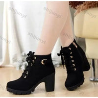 Winter 2022 New High Heeled Women Boots Cross Straps Short Boots Comfortable Waterproof Boots Warm Plus Size 42 Botas Femininas