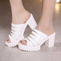 Women Retro Sandals  Summer Fashion High Heel Platform Slippers Outdoor Bright Leather Comfort Peep Toe Casual Sandals Shoes