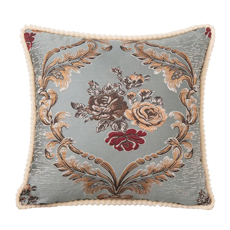 European Jacquard Floral Cushion Cover 48x48cm | Classic Sofa & Chair Pillow Case