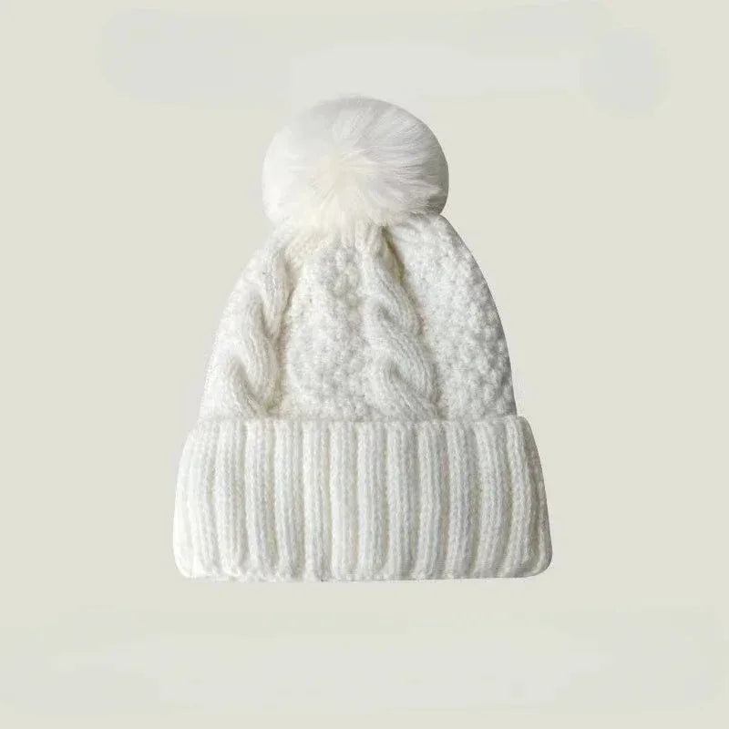 Gorro Invierno Mujer Pompón Piel - Tejido Twist Plush Beanie Ski Snow Cálido