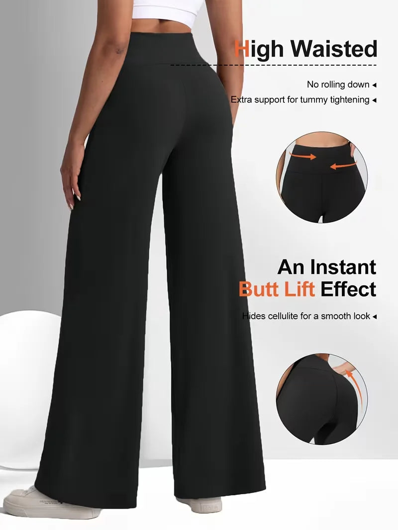 Pantalones Deportivos Mujer Pierna Ancha - Cintura Alta Levanta Glúteos Yoga Wide Leg