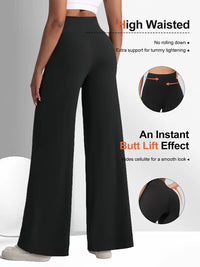 Pantalones Deportivos Mujer Pierna Ancha - Cintura Alta Levanta Glúteos Yoga Wide Leg