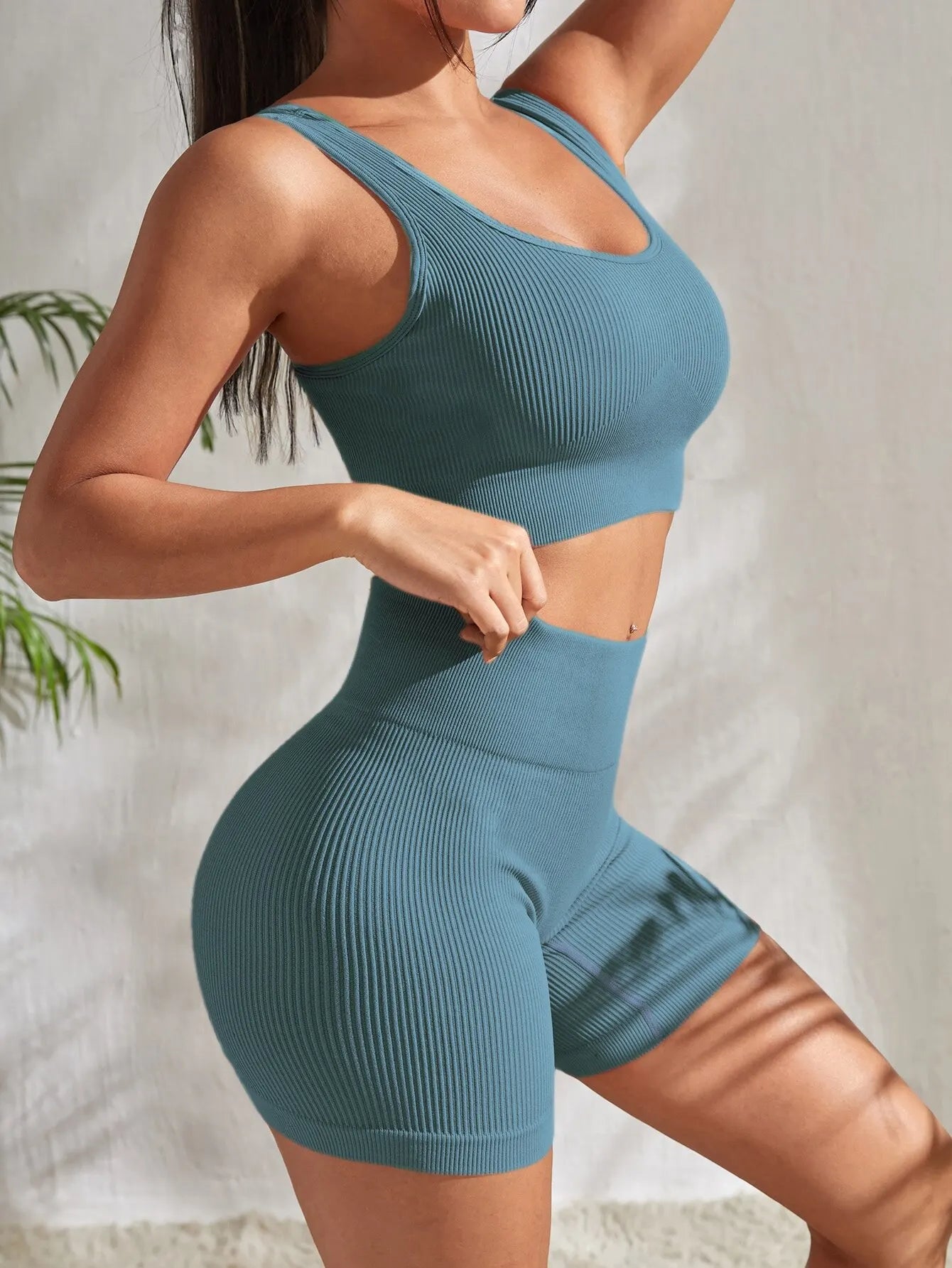 Seamless Ribbed Yoga Set for Women – Crop Tank & High Waist Shorts | Hector & Maison
