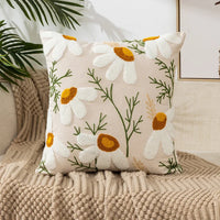 Floral Embroidered Cotton Pillow Cover - Rustic Decorative Cushion Case