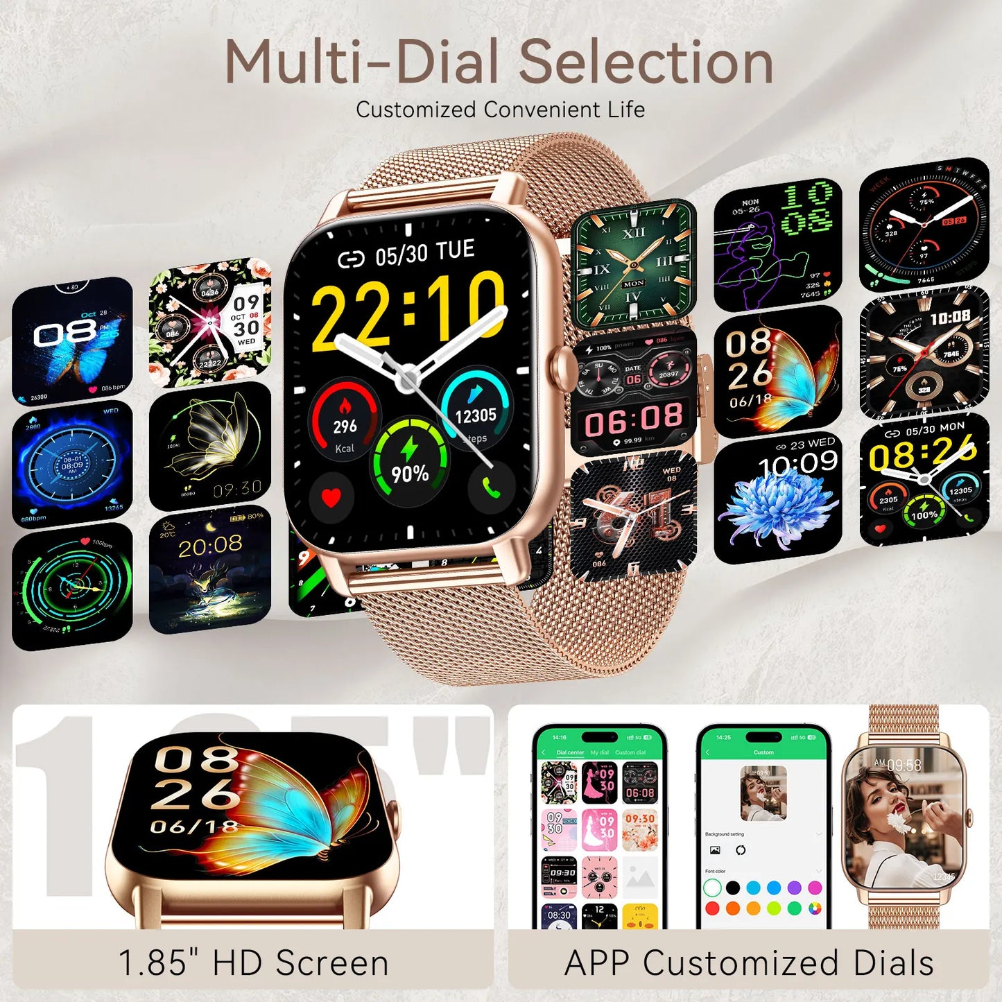 LaNikar New Smart Watch For Women P66D 1.85" TFT Health Monitoring IP68 Waterproof Bluetooth Call Multifunction Fitness Tracker