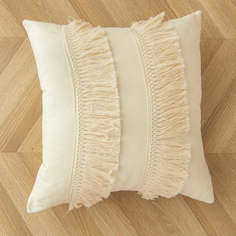 Moroccan Style Tassel Cushion Cover 45x45cm | Geometric Boho Sofa Pillow Case