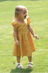 Girls Cotton Linen Princess Dress - Flutter Sleeve A-Line | Ages 4-6Y