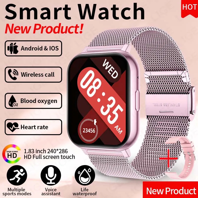 LIGE Y28 Smart Watch | 1.83" HD Bluetooth Calling Heart Rate Sleep Monitor Fashion Smartwatch for Android & iOS