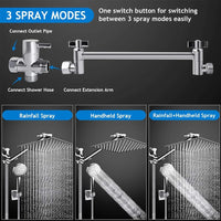 Shower Head Combo 8-12Inch High Pressure Rain Shower Head with Adjustable Extension Arm With 3-way Handheld Shower Spray