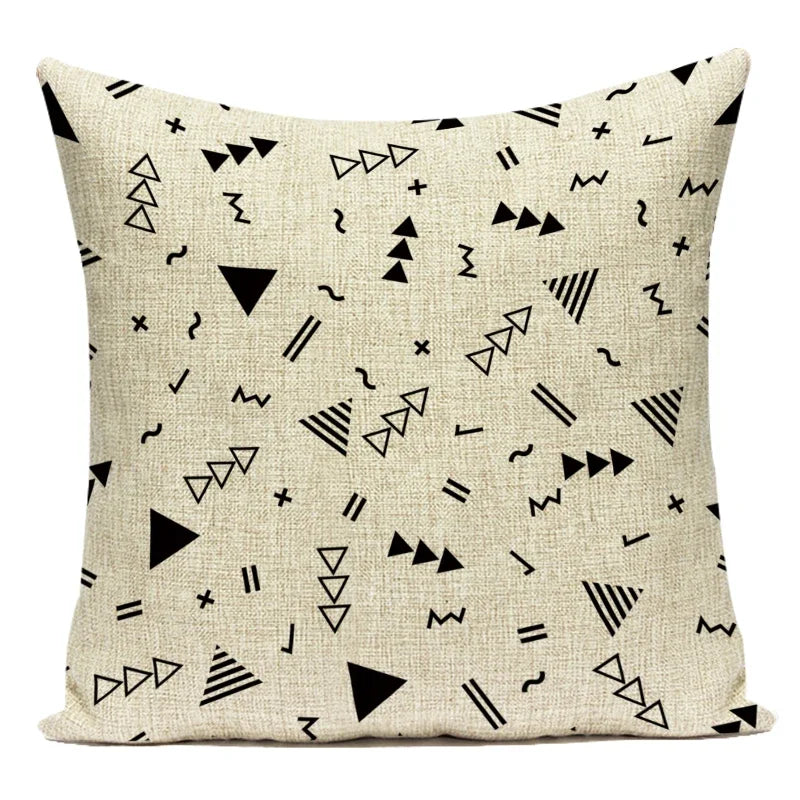Boho Geometric Printed Throw Pillow Cover | Linen Cotton Cushion Case for Sofa