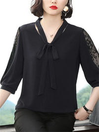 Bow Tie Blouse – Loose Fit Half Lace Sleeve Women's Top
