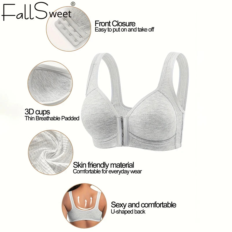Sostén Sin Costuras FallSweet con Cierre Frontal - Bralette Push Up Sin Aro Cobertura Total